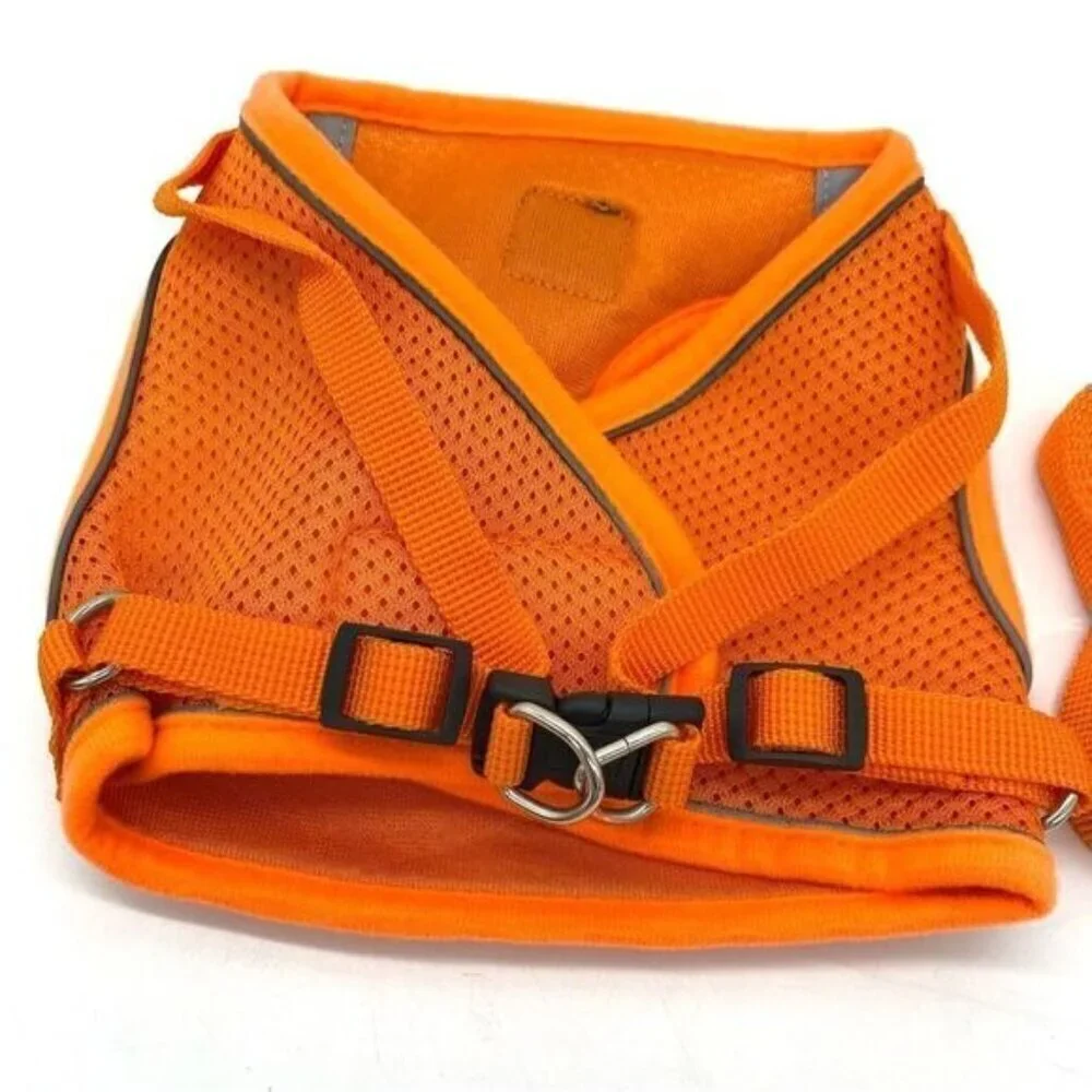 Reflective Dog Harness and Leash Set Neon OrangeNew